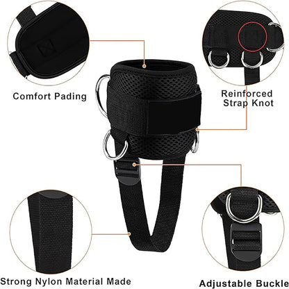 D Ring Ankle Straps for Cable Machines Gym Cuff Attachment Leg Kickback Workout